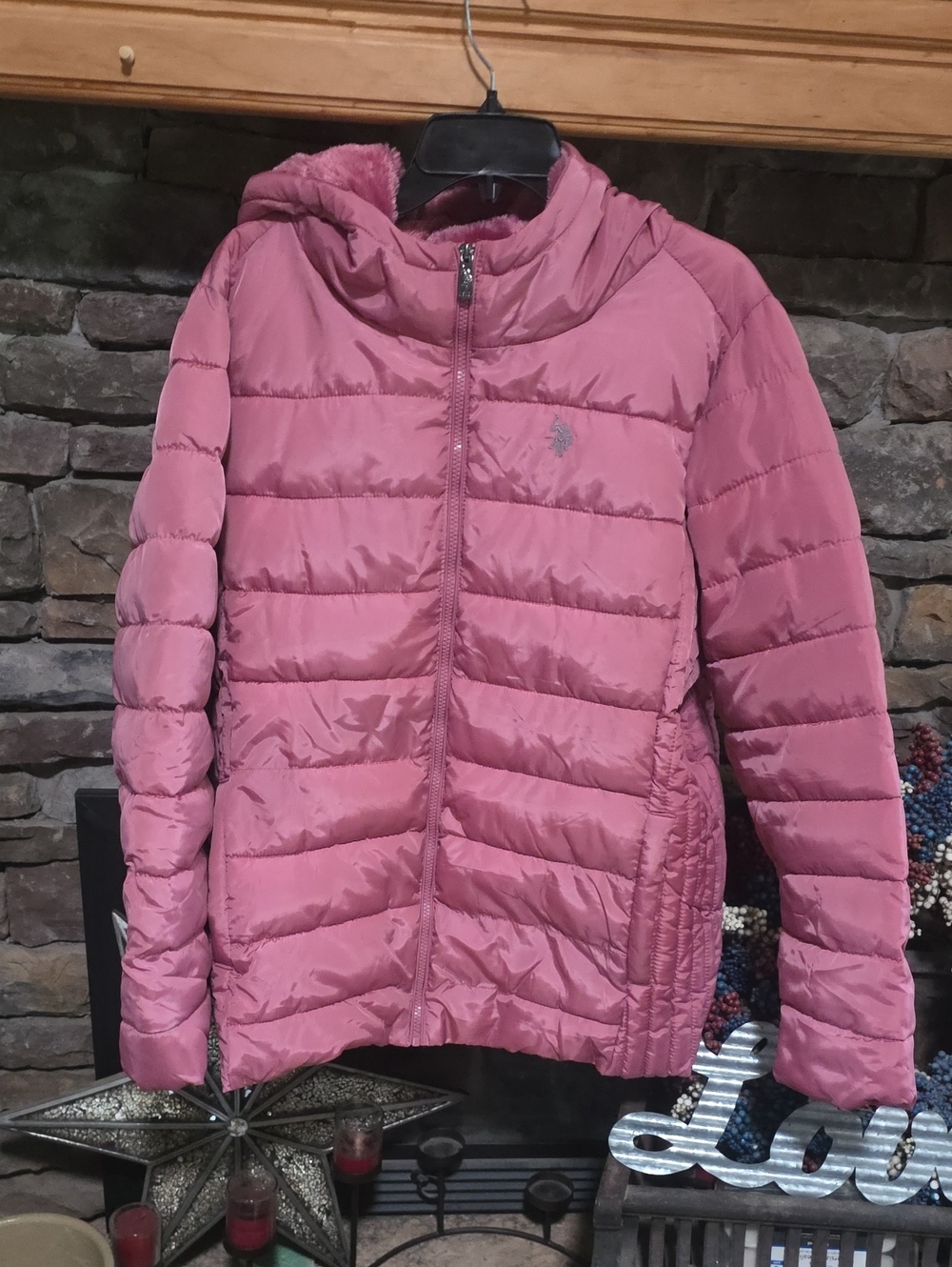 U.S. Polo Pink Hodded Puffer Jacket Sz 1X